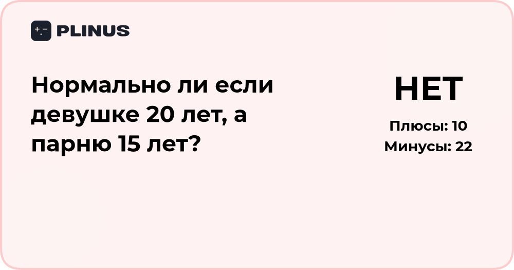Нормально ли если девушке 20 лет, а парню 15? Анализ ситуации